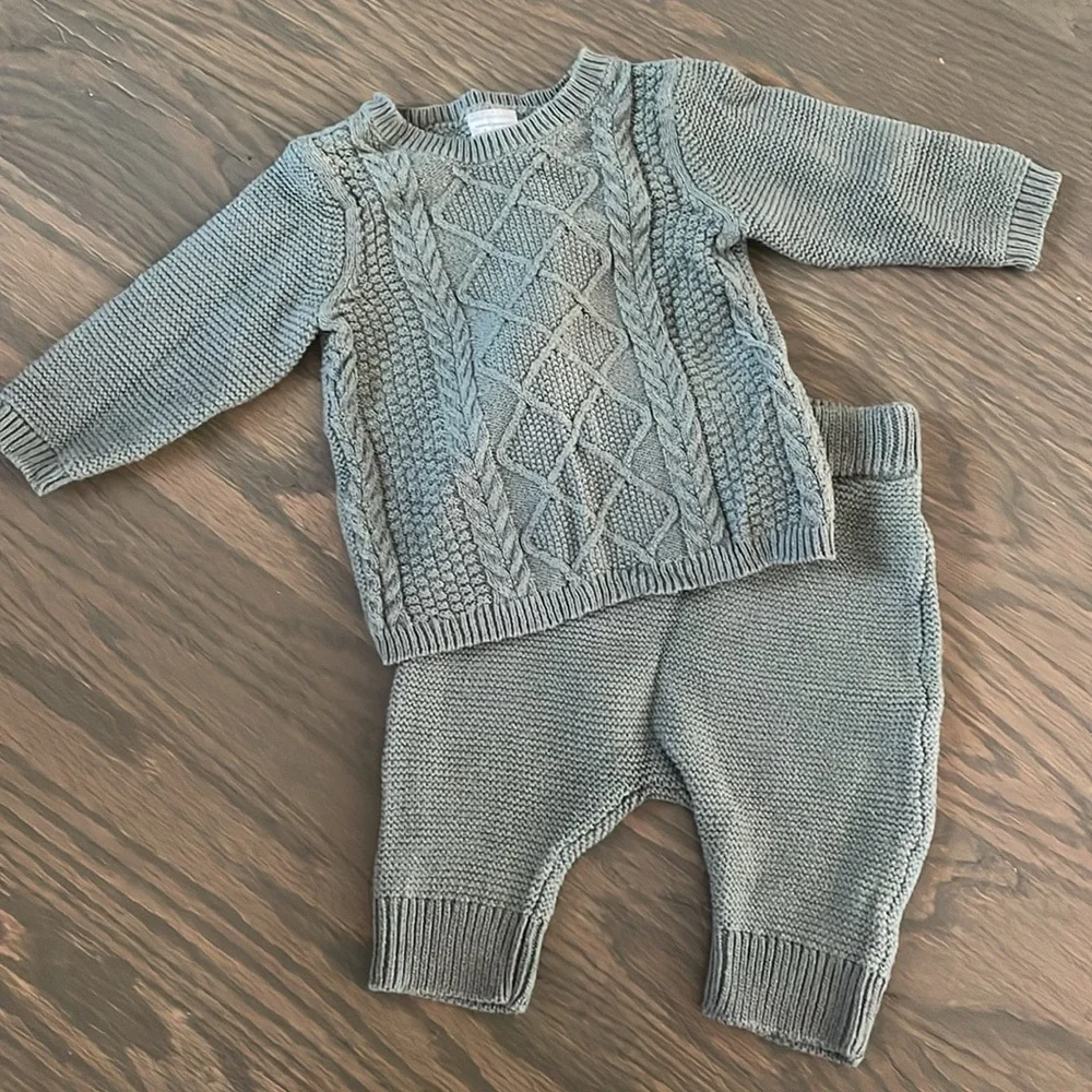 Carter's Just One You Green Cable Knit Sweater & Bottom Set